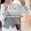 톰브라운 T 헥터 하프배색 투웨이집업 니트